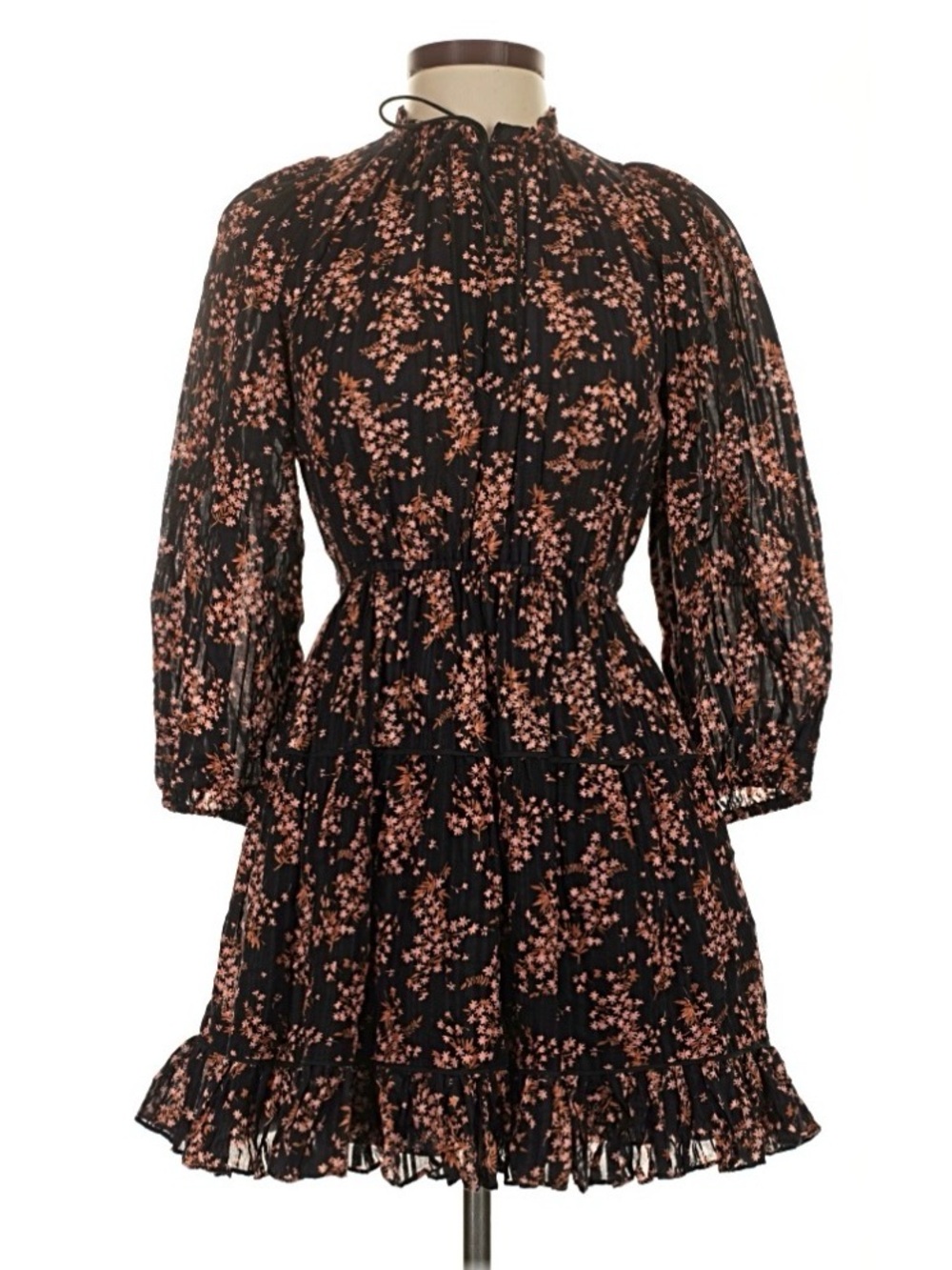 Ulla Johnson Black Pink Floral Long Sleeve Tiered Mini Dress Size 2